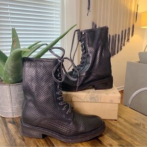 NWT FREE PEOPLE Leather Santa Fe Lace Up Boot Embossed Black Sizes 39 9 & 41 11